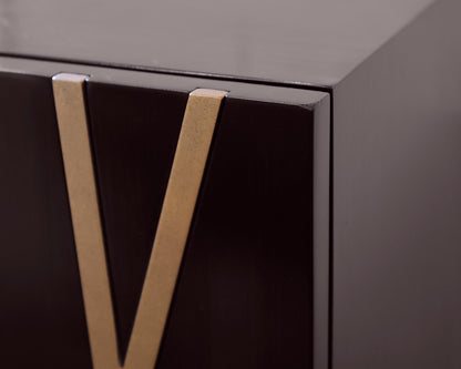 Dark Wooden Sideboard With Golden X Patterns