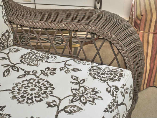 Ethan Allen Dark Brown Finish All Weather Woven Chair With Cushions