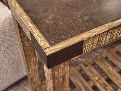 Rustic Reclaimed Wood Console with Ceramic Top and Lower Shelf