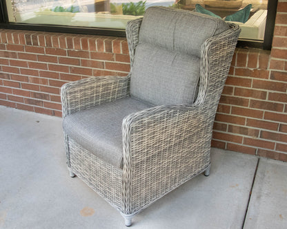 Pair Of SUNS All Weather Heather Grey Wicker Highback Chairs & Ottomans