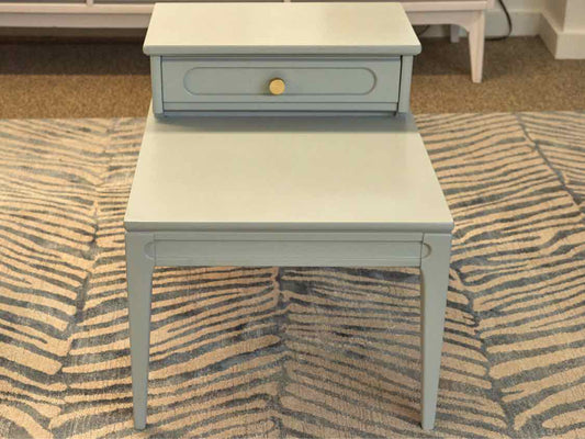 Pair of Mersman Step Side Tables in 'Woodland Flower Blue'