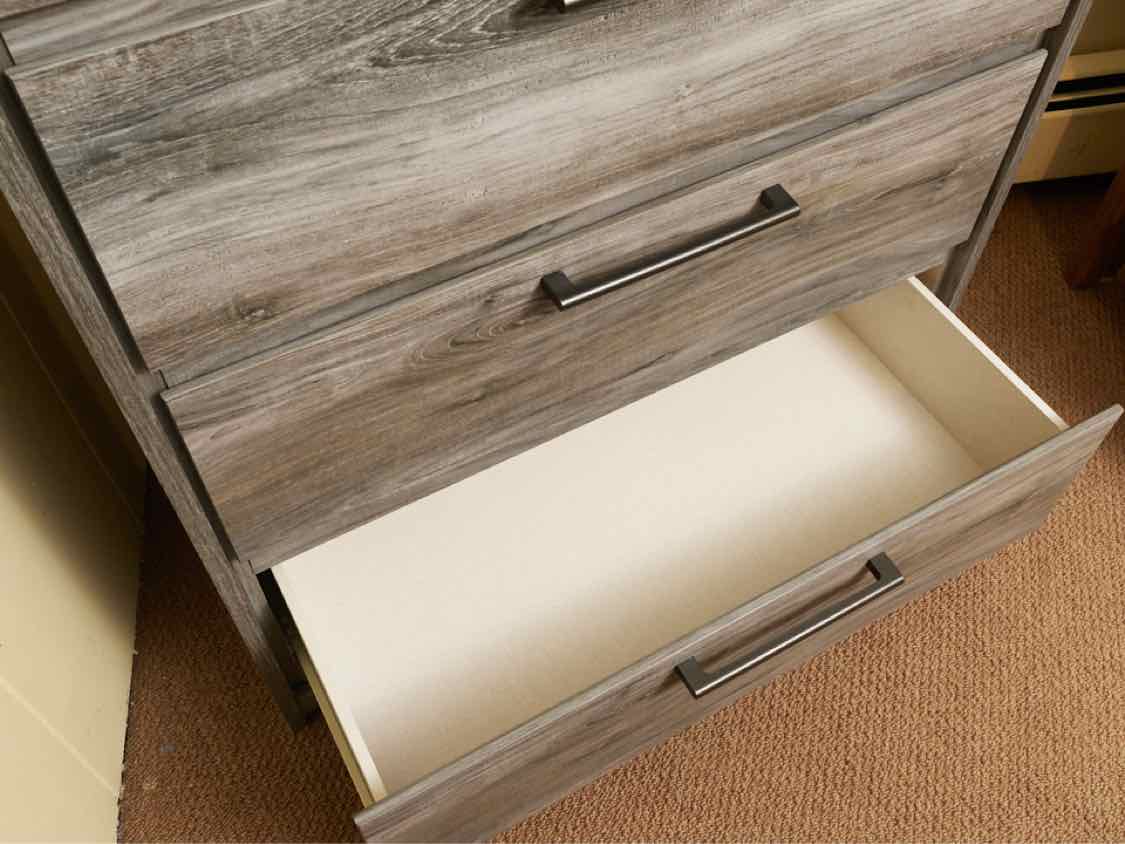 Ashley Furniture  Driftwood Finish 5 Drawer Black Metal Pulls Chest