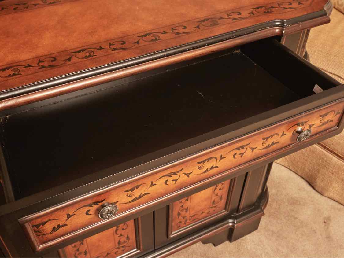 Black Finish With Stencil Accents 3 Drawer & 4 Door  Sideboard