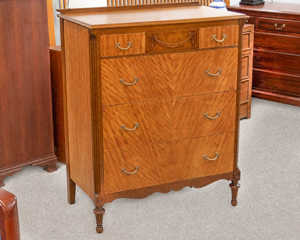 Satin Wood 4 Drawer Chest with Garland Detail