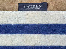 Ralph Lauren 100% Wool Area Rug in Ivory with Navy Blue Trim