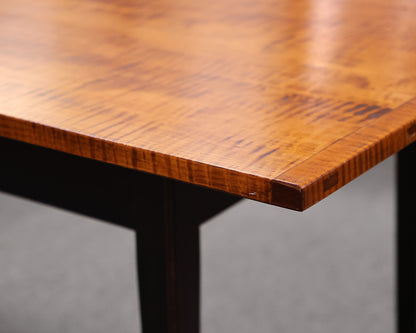 DR Dimes Extending Farm Table with Tiger Maple Top on Black Crackle Finish Base