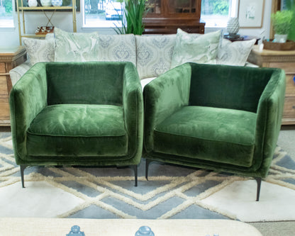Pair of Emerald Green Performance Arm Chairs
