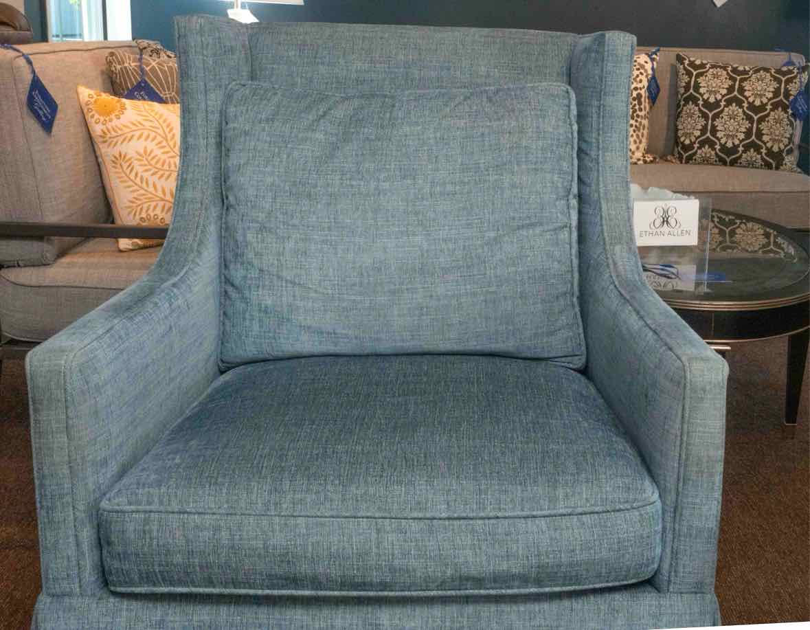 Pair Lee Industries Wing Back Swivel Skirted  Chairs & Ottoman