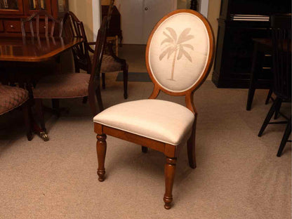 Tommy Bahama Style Dining Table & 8 Chair Set with Palm Tree Linen Upholstery