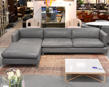 Two-Piece Gray Leather Sofa With Chaise