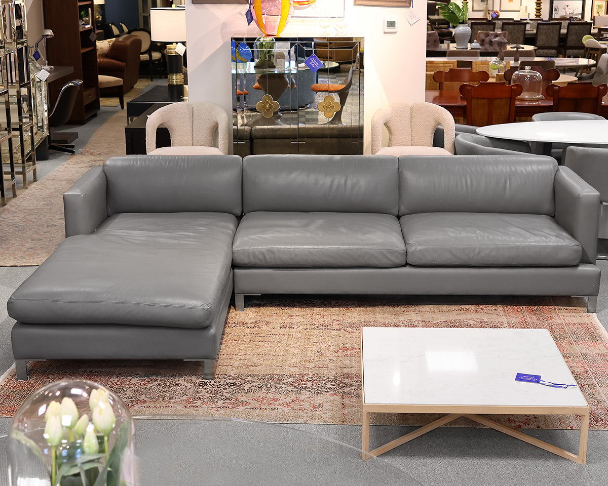 Two-Piece Gray Leather Sofa With Chaise