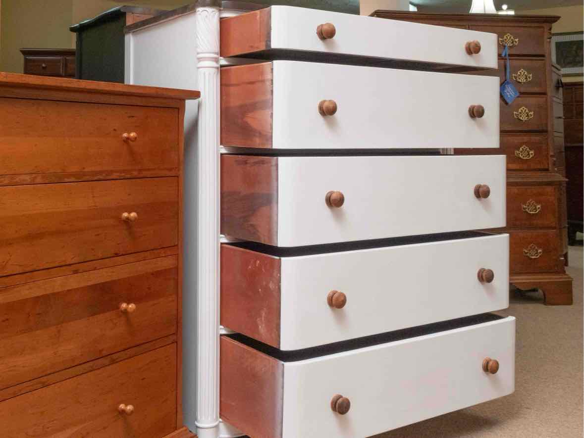 Paine Furniture White Finish 5 Drawer Mahogany Top  Chest