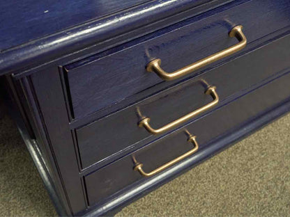Painted 'Royal Blue' Map  3 Drawer Paneled Sides Bedside Chest