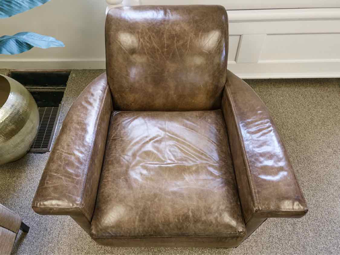 Pair of RH 'Ambrose' Leather Chairs with Brushed Brass Nailhead