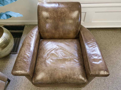Pair of RH 'Ambrose' Leather Chairs with Brushed Brass Nailhead