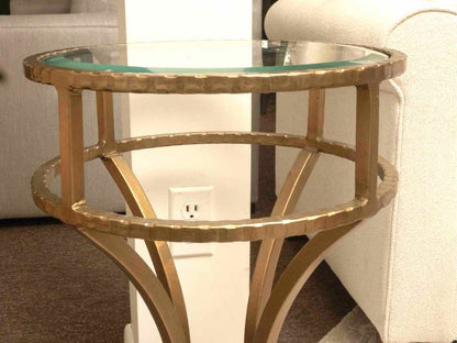 Hollywood Regancy Style Glass Top Brass Finish Metal Side Table