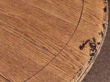 Distressed Finish Oak Round Black Finish Base Dining Table