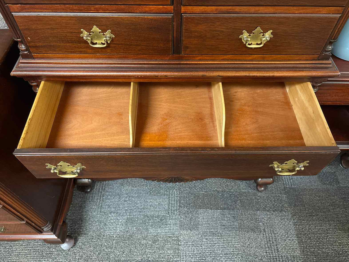 Solid Mahogany Chippendale Chest-on-Chest  With Brass Hardware