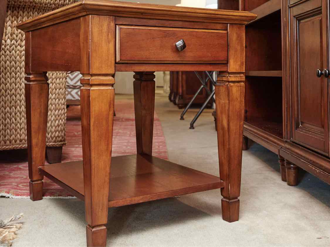 Cherry Finish Side Table with 1 Drawer & Shelf