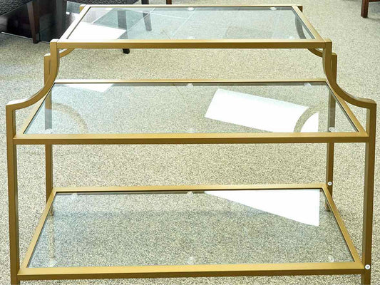 Gold Finish  Console with 3 Glass Shelves