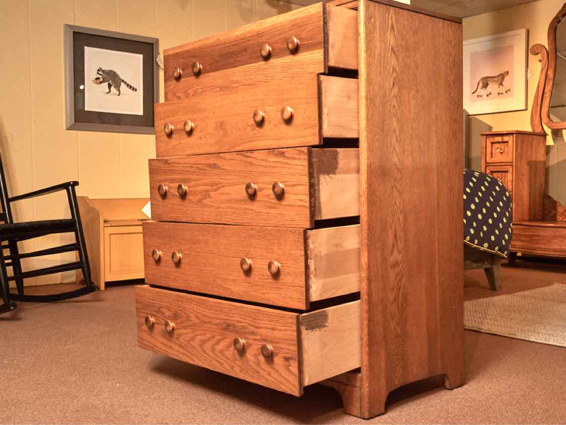 Oak 5 Drawer Chest with Double Wood Knobs