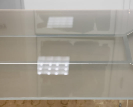 Ligne Roset Chrome Dining Table with Frosted Glass Top.