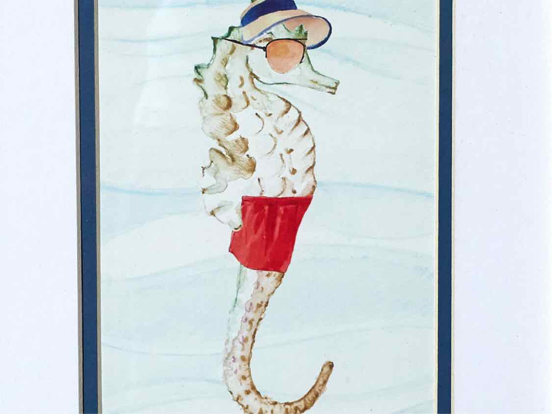 'Tourist Seahorse' Watercolor Print In Ash Frame