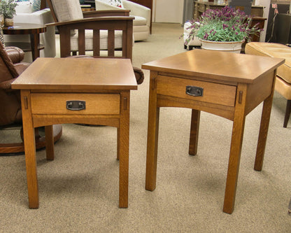 Pair of Stickley Arts & Crafts Oak One Drawer Side Tables