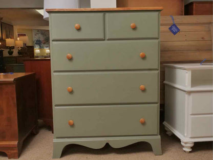 Solid Birch 5 Drawer Chest in Eucalyptus  Green Finish