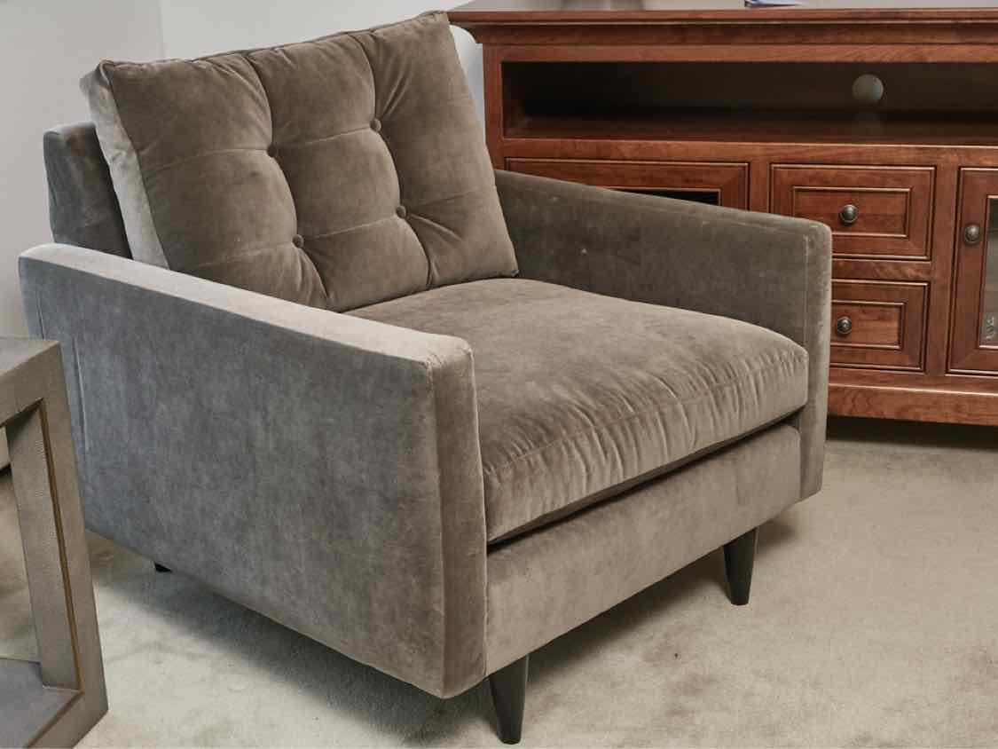 Charcoal Grey Micro Fiber Upholstered Chair with Tufted Back Pillow