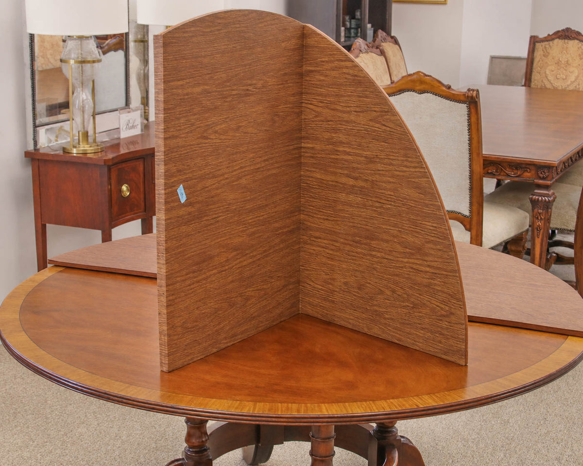 60" Round Banded Mahogany Dining Table on Bird Cage Pedestal
