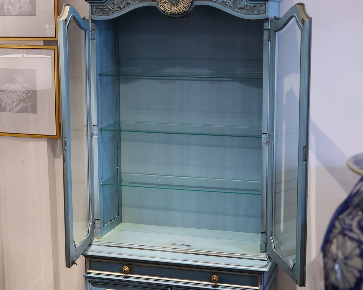 Karges Robins Egg Blue, Cream Trim Display Cabinet w/ 1 Drawer and two Doors