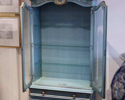 Karges Robins Egg Blue, Cream Trim Display Cabinet w/ 1 Drawer and two Doors