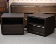 Pair of Restoration Hardware Bezier 26" Open Nightstands in Brown Oak & Steel