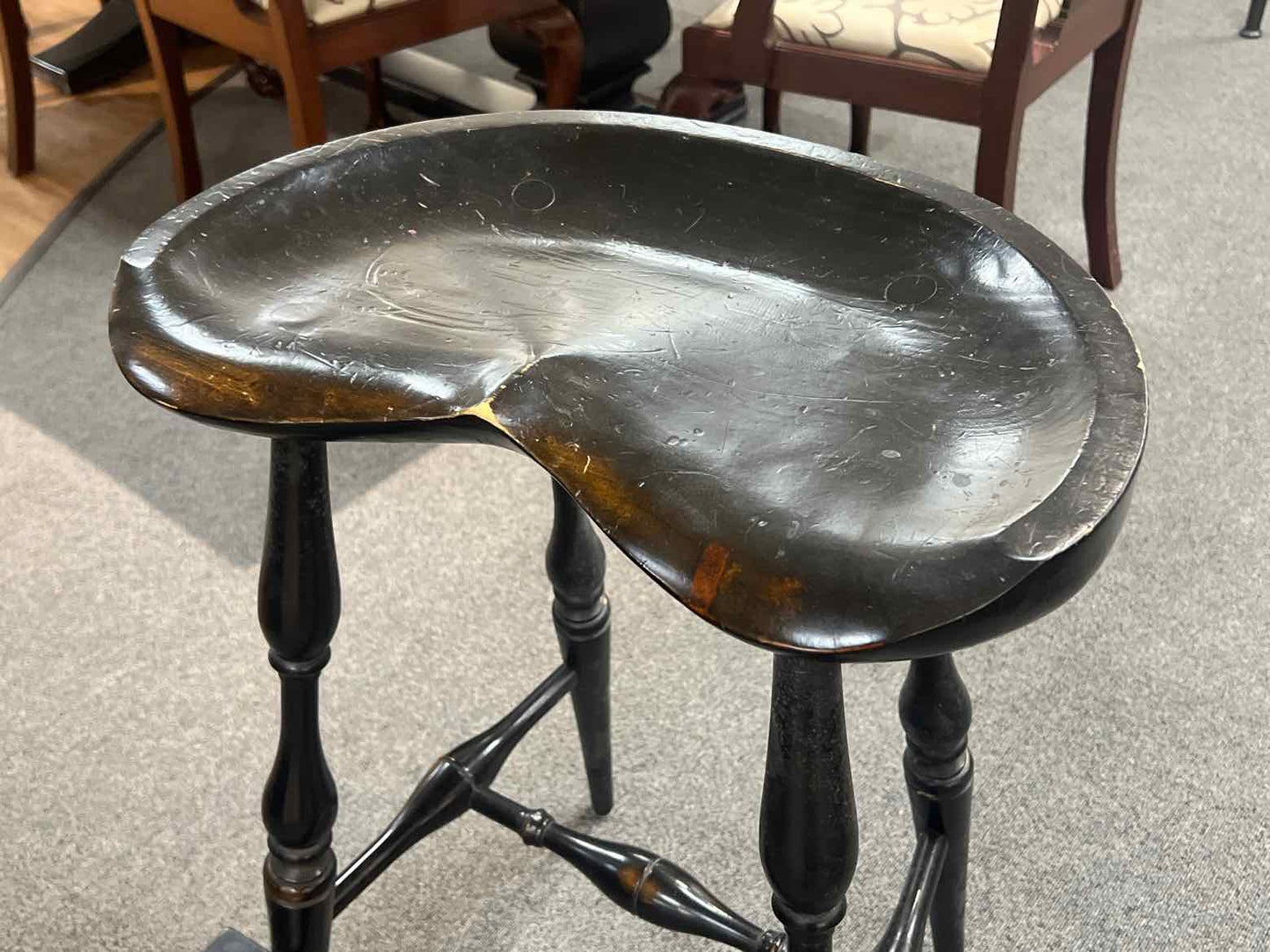 Set of 3 Distressed Black Bar Stools