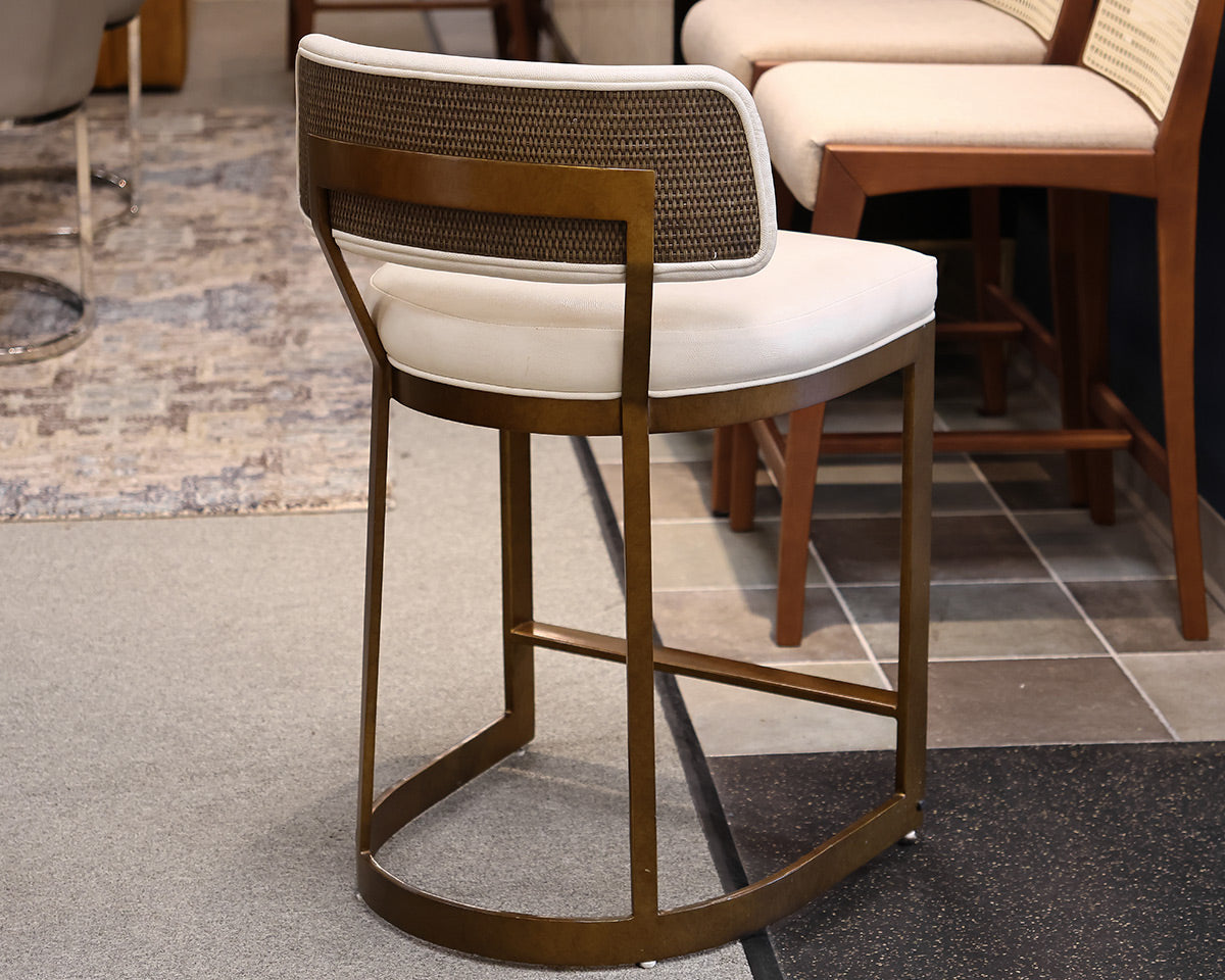 Set of 3 Palacek Conrad Counter Stools in Antique Gold & Cream
