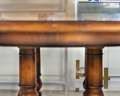 Burled Walnut  Round Dining Table On A Birdcage Base W/ 4 Permitter Leaves