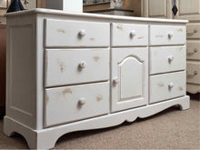 Distressed White Finish Pine 7 Drawer & 1 Door Dresser