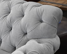 Ethan Allen Chadwick Sofa in Pale Grey Velvet on Bun Feet