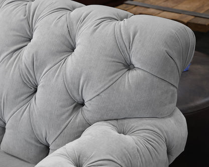 Ethan Allen Chadwick Sofa in Pale Grey Velvet on Bun Feet