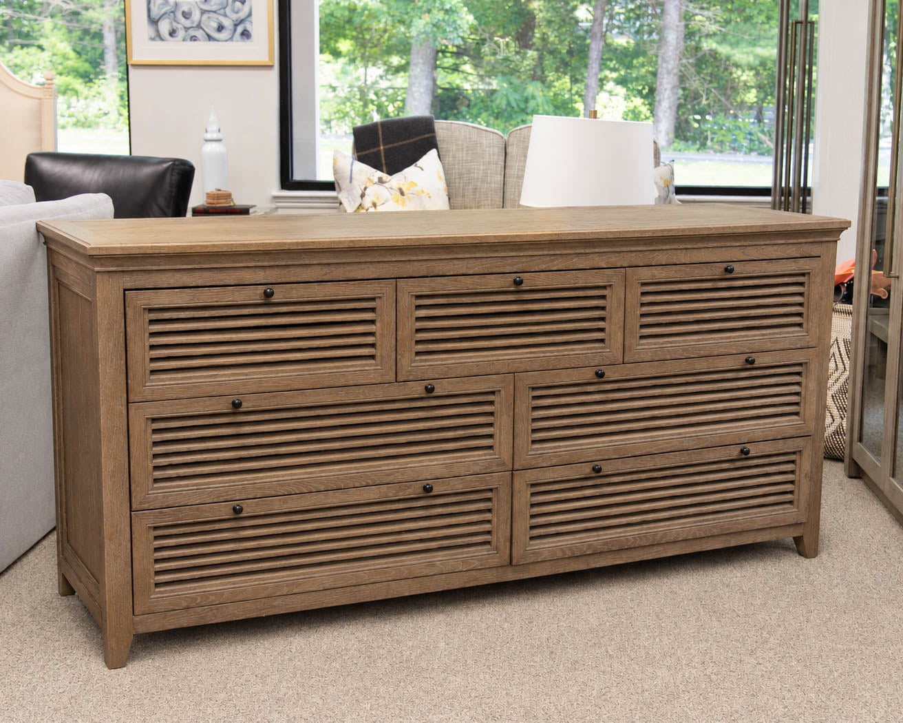 RH Shutter Collection 7-Drawer Dresser in Light Brown Drifted Oak
