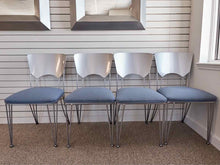 Set of 4 Regal Dining Chairs in Blue Uphostery with Silver Finish Frame