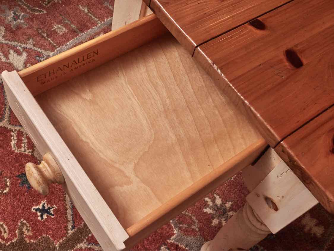 Pair Of Ethan Allen  Pine Plank Top 1 Drawer Cream Finish Side  Table