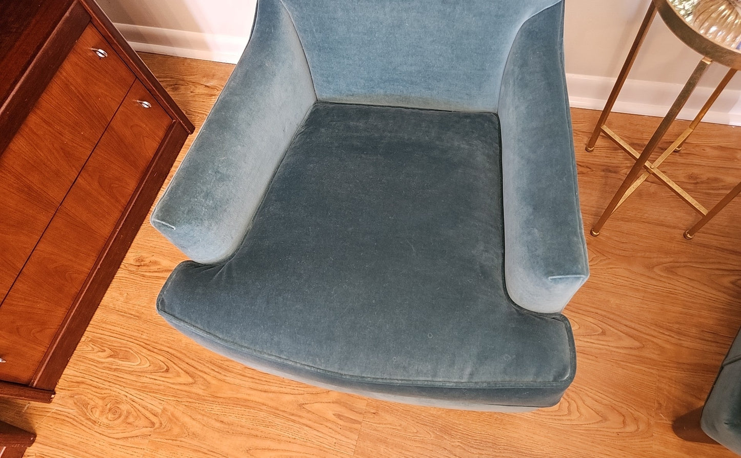 Camden Collection for Arhaus Pair of Teal Velvet Tall Highback Chairs