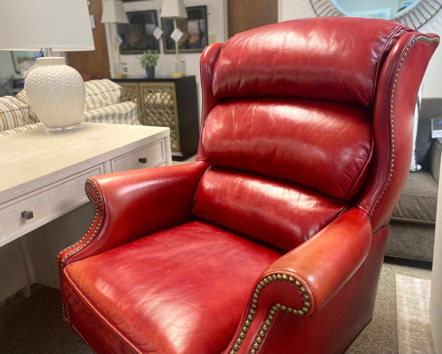 Hancock and Moore Red Leather Bustle Back  Office Chair on Casters
