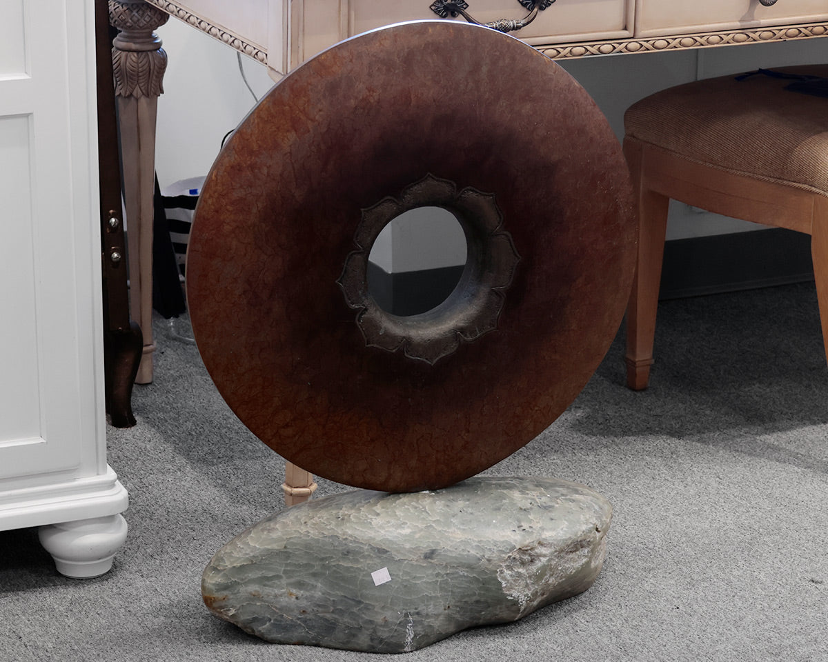 Round Metal and Stone Statue