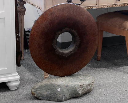 Round Metal and Stone Statue