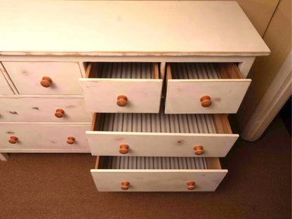 Distressed White Finish Natural Knobs 8 Drawer Dresser