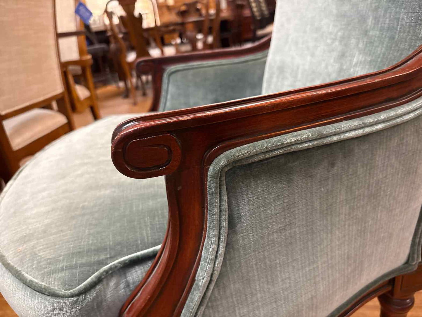 Pair of Soft Blue Velvet Arm Chairs