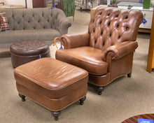 Ethan Allen 'Shaw' Leather Arm Chair & Ottoman